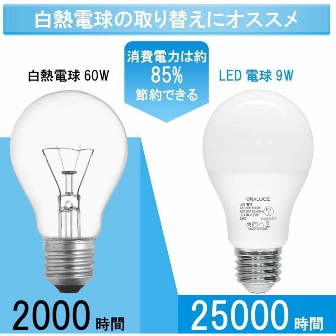 LED電球 E26口金 9W 900lm 60W形相当 昼白色 12個入 インテリア/住まい/日用品のライト/照明/LED(蛍光灯/電球)の商品写真