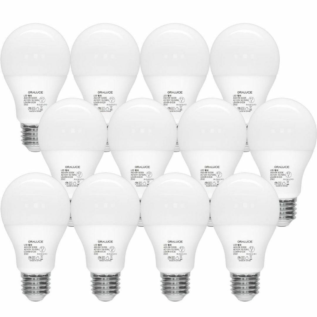 LED電球 E26口金 9W 900lm 60W形相当 昼白色 12個入 インテリア/住まい/日用品のライト/照明/LED(蛍光灯/電球)の商品写真