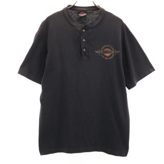 ハーレーダビッドソン(Harley Davidson)の古着 HARLEY DAVIDSON ハーレーダビッドソン 半袖 ヘンリーネック Tシャツ MD 黒 メンズ(Tシャツ/カットソー(半袖/袖なし))