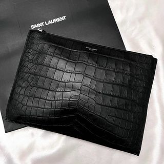 サンローラン(SAINT LAURENT)の✨極美品✨サンローラン　クロコ型押しクラッチバッグ　ドキュメントケース　ブラック(セカンドバッグ/クラッチバッグ)