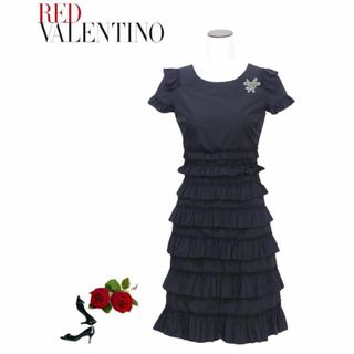 レッドヴァレンティノ(RED VALENTINO)の美品★RED VALENTINO ティアードフリルワンピース 38 5~7号(ひざ丈ワンピース)