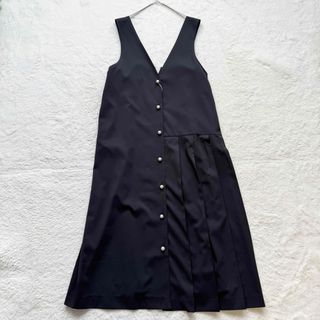 【極美品】frene パールボタン付きアシメプリーツジャンスカ ワンピース　黒