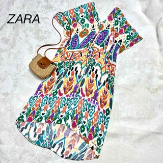 ZARA - ZARA ザラ 総柄 ラグランスリーブ ロングワンピース Ｌサイズ