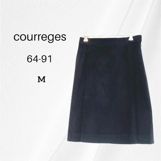 クレージュ(Courreges)のクレージュ courreges スカート 台形 ひざ丈 ベロア　M　ブラック(ひざ丈スカート)