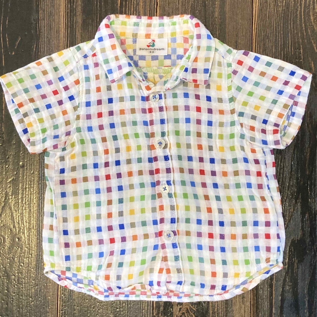 Parents Dream(ペアレンツドリーム)の綺麗　parentsdream 80cm マルチカラーチェック 半袖シャツ キッズ/ベビー/マタニティのベビー服(~85cm)(シャツ/カットソー)の商品写真