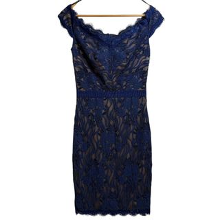 タダシショウジ(TADASHI SHOJI)の美品 TADASHI SHOJI タダシショージ オフショルダー ひざ丈 フラワーレースワンピース サイズ2 ブルー レディース 古着 中古 USED(ひざ丈ワンピース)