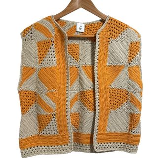 ロク(6 (ROKU))の美品 6(ROKU) BEAUTY & YOUTH ロク ビューティー＆ユース KIKALINE VEST クロシェ編み ニット ベスト ベージュ×オレンジ レディース 古着 中古 USED(ベスト/ジレ)