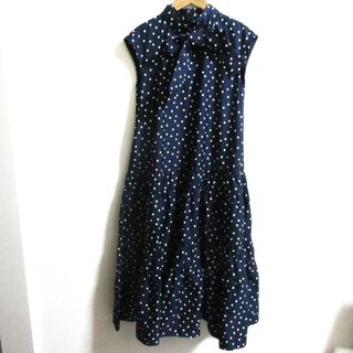 美品 MARONENONFEE マーロンエノンフィ ドット ティアードフリルワンピース ノースリーブ ロングドレス サイズ36 ネイビー レディース 古着 中古 USED(ロングワンピース/マキシワンピース)