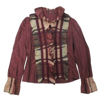 ヒロココシノ(HIROKO KOSHINO)の良品 HIROKO KOSHINO ヒロココシノ ジャケット チェック シルク フリルカラー ラッフル アウター 9 ボルドー ワインレッド レディース 古着 中古 USED(その他)