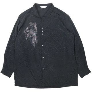 美品 EXCELLENT BONTON エクセレント ボントン ちりめん フラワー刺繍 ドット シャツ カットソー トップス 長袖 黒 ブラック メンズ 古着 中古 USED(シャツ)