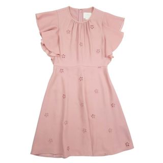ケイトスペードニューヨーク(kate spade NEW YORK)の新品同様 Kate Spade ケイトスペード カットワークレース ワンピース ラッフルスリーブ ドレス ジョーゼット生地 0 スモーキーピンク レディース 古着 中古 USED(ひざ丈ワンピース)