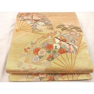平和屋着物◎六通柄袋帯　唐織　扇面花文　金糸　正絹　逸品　BAAT9568mz(帯)
