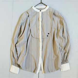 セレクトモカ(SELECT MOCA)の【リネンコットン】セレクトモカ　ストライプ柄　バンドカラーシャツ　ブラウス　綿麻(シャツ/ブラウス(長袖/七分))