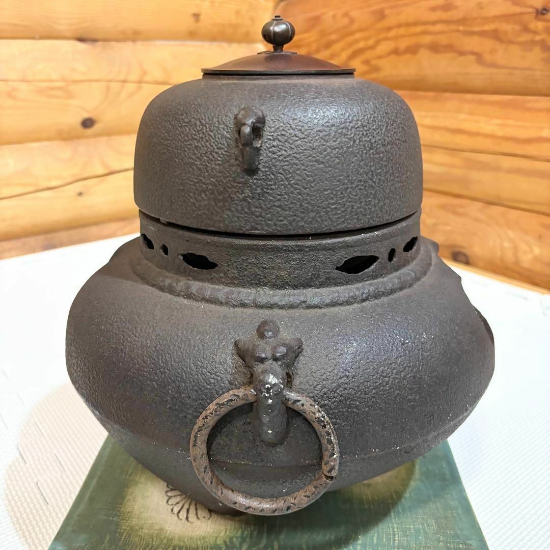 龍敏堂 鬼面風炉釜 野々田商店 炭型電熱器 敷板 風炉釜 鬼面小 茶道具 エンタメ/ホビーの美術品/アンティーク(金属工芸)の商品写真