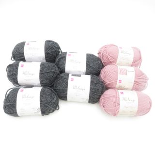 ダイソー(DAISO)のDAISO (ダイソー) 毛糸 メランジ 8玉セット ブラックデニム グレージュピンク 1玉60ｇ 約108ｍ 並太 秋冬毛糸 未使用品(生地/糸)