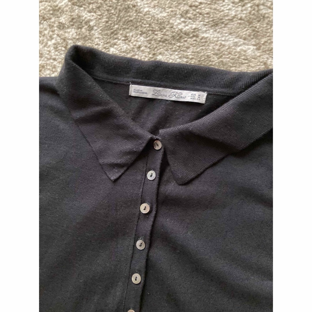 ZARA(ザラ)のZARA ブラックニットポロ レディースのトップス(ポロシャツ)の商品写真