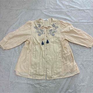 ホコモモラ(Jocomomola)のJocomomola 刺繍　ブラウス　チュニック　コットン　ベージュ　40(シャツ/ブラウス(長袖/七分))
