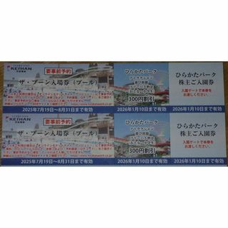 京阪ＨＤ株主優待券 ひらかたパーク入園券２枚他 ザ・ブーン入場券（プール）(プール)