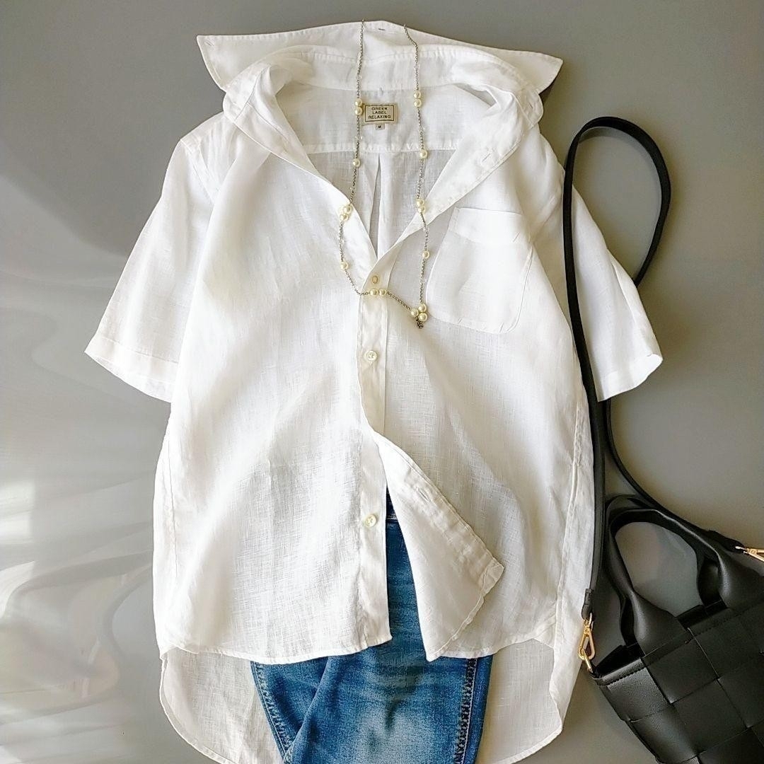 UNITED ARROWS green label relaxing(ユナイテッドアローズグリーンレーベルリラクシング)の美品　グリーンレーベルリラクシング　半袖リネンシャツ　リネン100%　ゆったり レディースのトップス(シャツ/ブラウス(半袖/袖なし))の商品写真