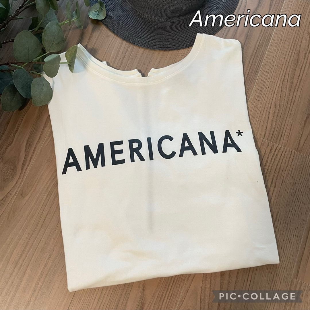 AMERICANA(アメリカーナ)のAmericana アメリカーナ バッグジップロゴTシャツ　ラグランカットソー レディースのトップス(Tシャツ(半袖/袖なし))の商品写真