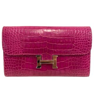 エルメス(HERMES)のエルメス コンスタンスウォレット ロング アリゲーター ピンク系 SV金具 Y刻(長財布)