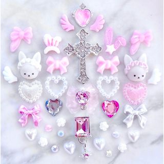 ネイルパーツ まとめ売り かわいい ピンク リボン バラ パール ハート 167(デコパーツ)