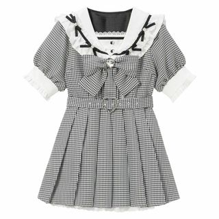 ディアマイラブ(DearMyLove)のDearMyLove　セーラーワンピース(白襟×ギンガムブラック)　量産　地雷(ミニワンピース)