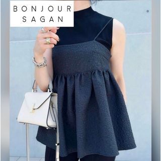BONJOUR SAGAN - Bonjour Sagan ボンジュールサガン ジャガードキャミブラウス 黒