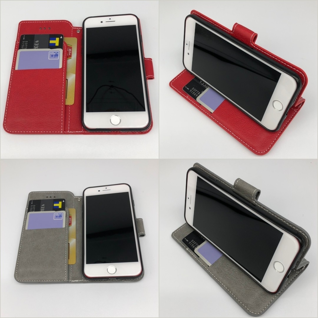 iPhone 7/8/SE2/SE3 親子猫焼き印！高級レザー手帳型ケース スマホ/家電/カメラのスマホアクセサリー(iPhoneケース)の商品写真