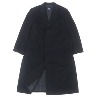 極美品▼バーバリーロンドン カシミヤ アンゴラ ウール 比翼仕立て 裏地チェック柄 チェスターコート ブラック 94-175-6 Mサイズ相当 日本製 正規品 メンズ(チェスターコート)