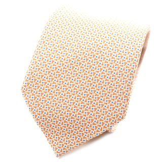 エルメス(HERMES)の極美品▼HERMES エルメス 659082T シルク100% 総柄 ネクタイ オレンジ ブルー 箱付き フランス製 メンズ ビジネスオスス◎(ネクタイ)