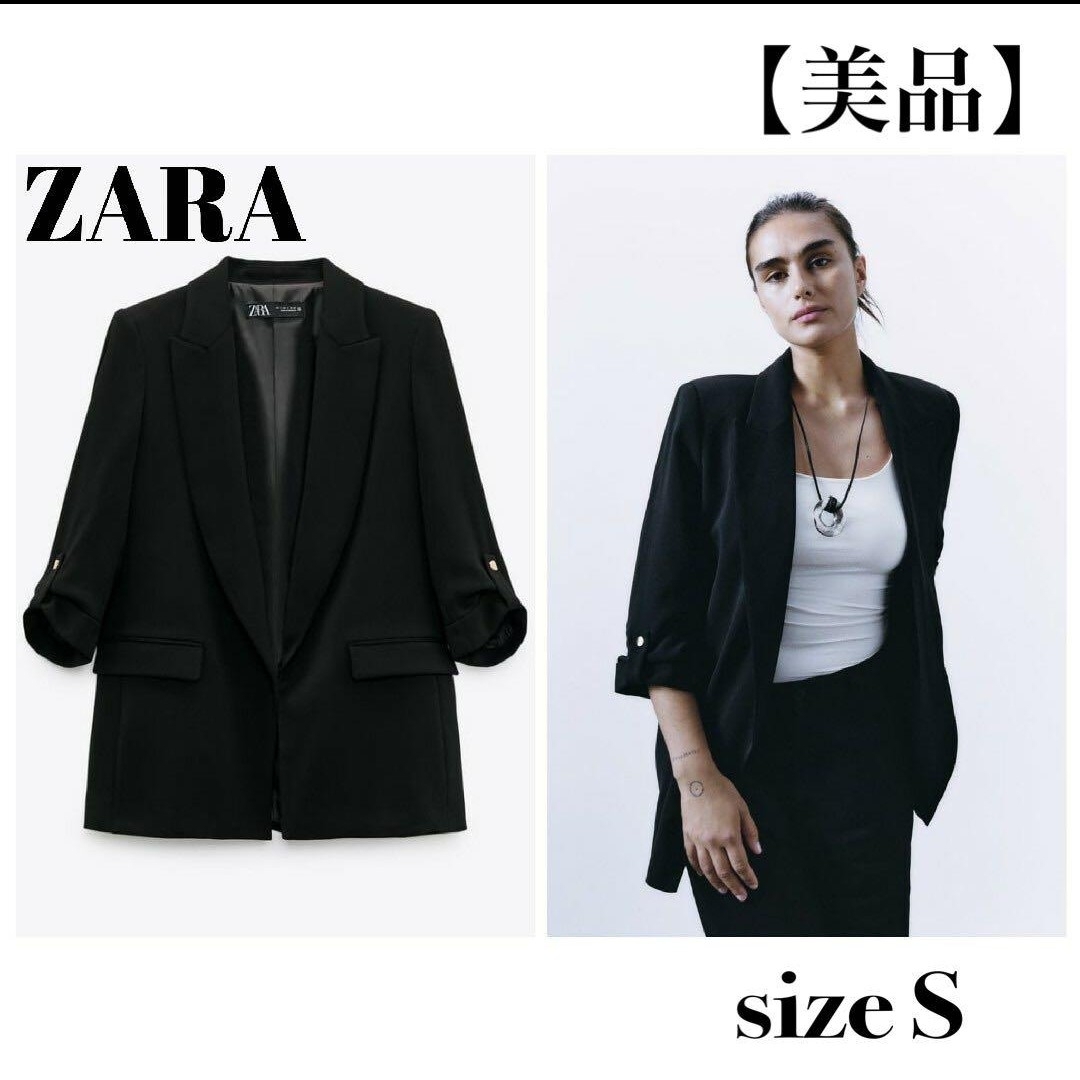 【定価より20%OFF】ZARA ロールアップスリーブブレザー ZARA - 【美品】ZARA ロールアップ スリーブ ブレザー ブラック