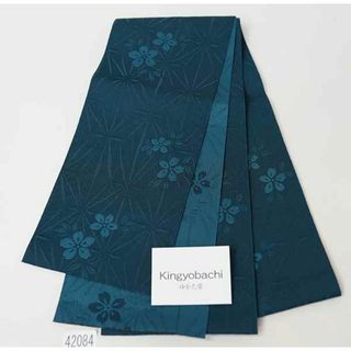 半幅帯 浴衣帯 日本製 単衣 ポリエステル 麻の葉 桜 青緑色 NO42084(浴衣帯)