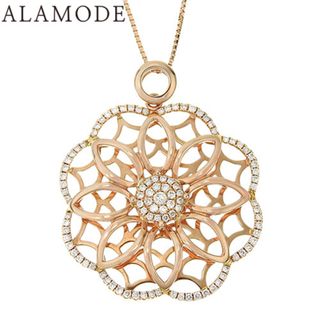 D0.54 ダイヤモンド フラワーネックレス K18 ピンクゴールド PG ネックレス アクセサリー ジュエリー 花 ピンクゴールド レディース 41100074369【中古】【アラモード】(ネックレス)