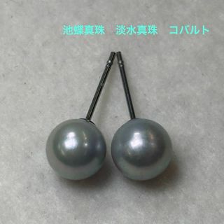 美品・新品　池蝶真珠　淡水真珠　7mm コバルト　本真珠　ピアス(ピアス)