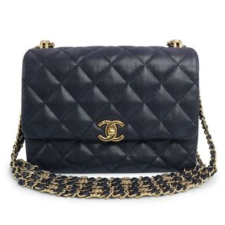 シャネル(CHANEL)のシャネル マトラッセ ココマーク フラップ チェーン ショルダーバッグ キャビアスキン レザー ネイビー 紺 アンティークゴールド金具 AS3633 CHANEL（美品）(ショルダーバッグ)