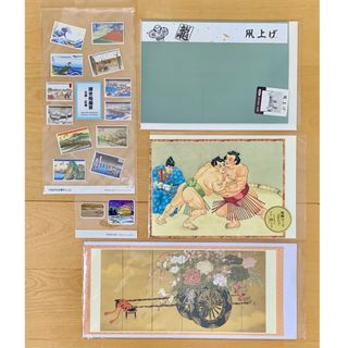 和柄のグリーティングカード3点と浮世絵シールのセット　オマケのシール付き(カード/レター/ラッピング)