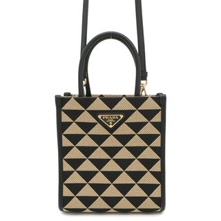 プラダ(PRADA)のプラダ ハンドバッグ シンボル エンブロイダリー ファブリック ミニ 1BA355 PRADA 2wayショルダー 黒(ハンドバッグ)