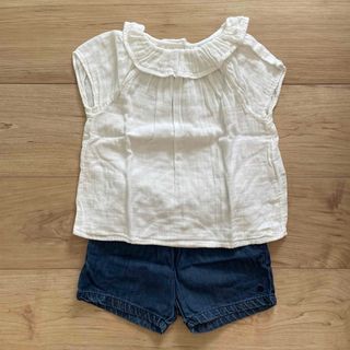 プチバトー トップス デニムショートパンツ セット 36m 95cm