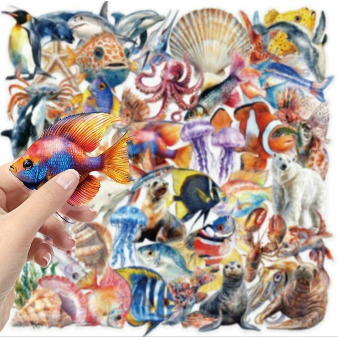 魚イルカマリンデコレーション飾り海の生き物ステッカーPETシール水族館コラージュ ハンドメイドの文具/ステーショナリー(しおり/ステッカー)の商品写真