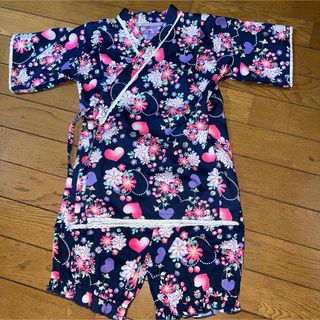 女児　ネイビー花柄・さくらんぼ•ハート柄　フリル付き甚平130センチ(甚平/浴衣)