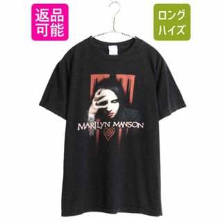 00s マリリン マンソン 両面 イラスト プリント Tシャツ メンズ M / 古着 オールド バンド ロック メタル フォト ヘビーウェイト ブラック(Tシャツ/カットソー(半袖/袖なし))