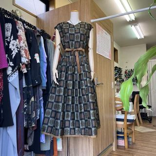 NO:98着物リメイク（大島紬&シルク）&ワンピース(ロングワンピース/マキシワンピース)