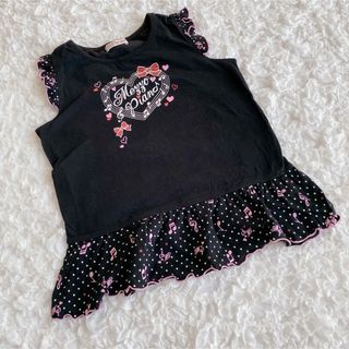メゾピアノ(mezzo piano)のメゾピアノ ノースリーブシャツ130 140cm プリント　音符　リボンフリル1(Tシャツ/カットソー)