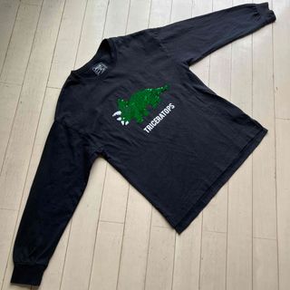 グローバルワーク(GLOBAL WORK)のスパンコールトップス　トリケラトプス　ダイナソー　ブラック　長袖　(Tシャツ/カットソー)