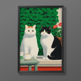 絵画 | イラストポスター655☆ 【楽しいデートをしている猫たち】(絵画/タペストリー)