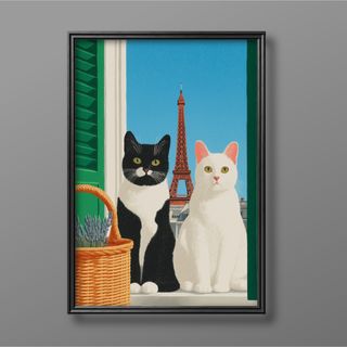 絵画 | イラストポスター657☆ 【かわいい猫たちが旅行しています】(絵画/タペストリー)