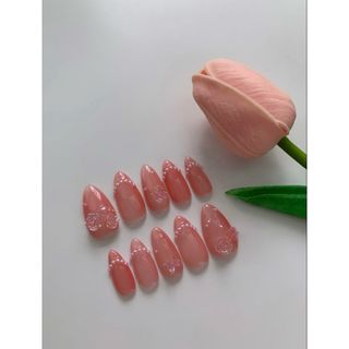 ネイルチップ ジェルネイル ピンクローズ オーロラボリアルのバラ　ちゅるん(ネイルチップ)