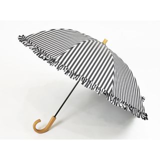 サンバリア100 長傘 Sサイズ フリル 白黒ストライプ 日傘 UV 遮光 日傘(傘)