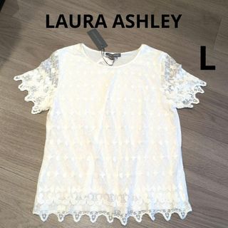 ローラアシュレイ(LAURA ASHLEY)の【新品】ローラアシュレイ　レースブラウス　コットンTシャツ　白(シャツ/ブラウス(半袖/袖なし))